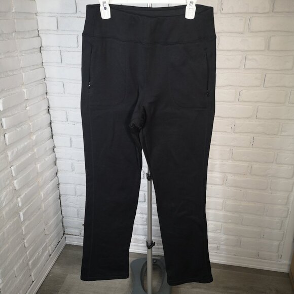 Lands' End Ladies Size Medium Tall Black Fleece Lined Pull On Track Pants - Picture 1 of 11